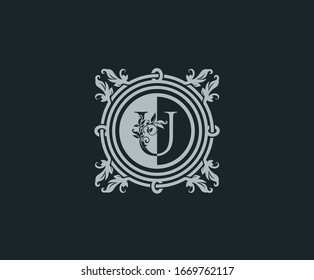 Luxuriöses Logo-Design mit Erstausstattung U. Elegant blüht U Letter. Vorlage für das Logo des Grenzschnitts. Vintage Vektorillustration Element.