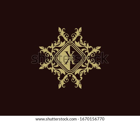 Luxury logo design with initial X. Elegant flourishes X Letter. Border carved frame logo template. Vintage vector element.