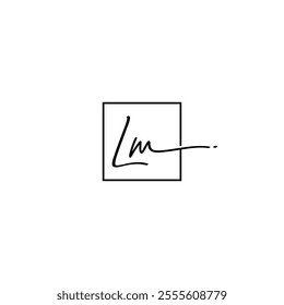 Luxury logo design of L and M letter. Initials symbol. Beauty sign for nickname, letter, etc. Elegant. Smart combination for LM letter. Signature long tail design. Line square of hand written icon.