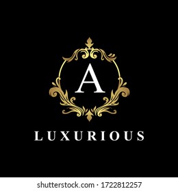 Luxury Logo Design with monogram letter A ,golden color, luxury flourish decorative style, vector illustration.