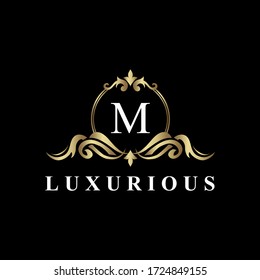 Luxury Logo Design With Monogram Letter M ,golden Color, Luxury Flourish Decorative Style, Vector Illustration.