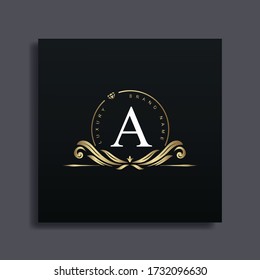 Luxury Logo Design with monogram letter A ,golden color, luxury flourish decorative style, vector illustration.