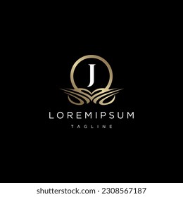 Luxury Logo Design with monogram letter J ,golden color, luxury flourish decorative style, vector illustration.