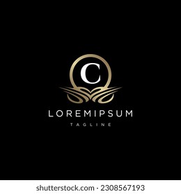 Luxury Logo Design with monogram letter C ,golden color, luxury flourish decorative style, vector illustration.