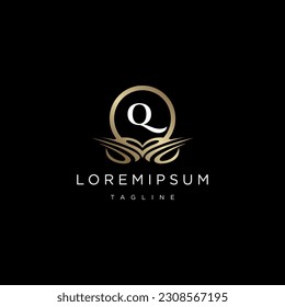 Luxury Logo Design with monogram letter Q ,golden color, luxury flourish decorative style, vector illustration.