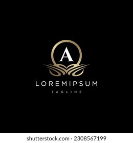 Luxuriöses Logo-Design mit Monogramm-Buchstaben A, goldene Farbe, luxuriöser floraler Dekorationsstil, Vektorgrafik.