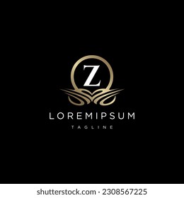 Diseño de Logotipo de Lujo con letra monográfica Z, color dorado, lujoso estilo decorativo floreciente, ilustración vectorial.