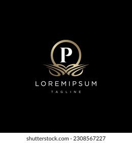 Luxury Logo Design with monogram letter P ,golden color, luxury flourish decorative style, vector illustration.