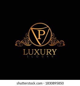 Luxury Logo Design Template For Letter P. Logo Design For Restaurant, Royalty, Boutique, Cafe, Hotel, Heraldic, Jewelry, Fashion. Golden Calligraphy Badge For Letter P.
