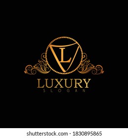 Luxury Logo Design Template For Letter L. Logo Design For Restaurant, Royalty, Boutique, Cafe, Hotel, Heraldic, Jewelry, Fashion. Golden Calligraphy Badge For Letter L.