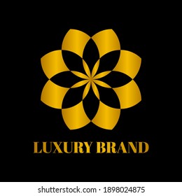 Luxury logo design template, simple flower shaped on black background, suitable for restaurants, hotels, cafes, shops, fashion, beauty salons, etc. vector design