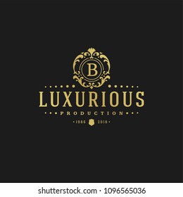 Luxury logo design template vector illustration. Victorian vignettes ornament shapes for logotype or badge design. Good for fashion boutique, alcohol or restaurant branding.