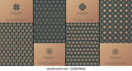 Luxury logo and gold packaging design. nature, luxury lotus, wellness, flower, pattern.