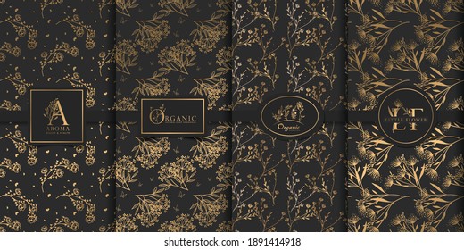 Luxury logo and gold packaging pattern floral design.