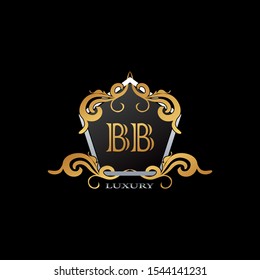 Luxury Logo Letter B,BB. Elegant logo design concept letter  BB on hexagon geomtric frame with floral element for boutique, hotel, fashion and more brands.