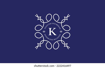 Luxury logo with letter K in the center. Vector monogram design, fashion brand, business sign template for company, restaurant, store.