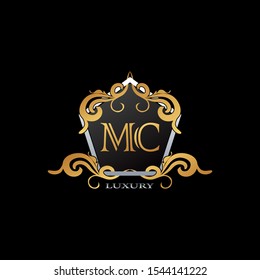 Luxury Logo Letter M,C,MC. Elegant logo design concept letter  MC on hexagon geomtric frame with floral element for boutique, hotel, fashion and more brands.
