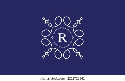 Luxury logo with letter R in the center. Vector monogram design, fashion brand, business sign template for company, restaurant, store.