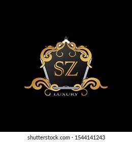 Luxury Logo Letter S,Z, SZ. Elegant logo design concept letter  SZ on hexagon geomtric frame with floral element for boutique, hotel, fashion and more brands.