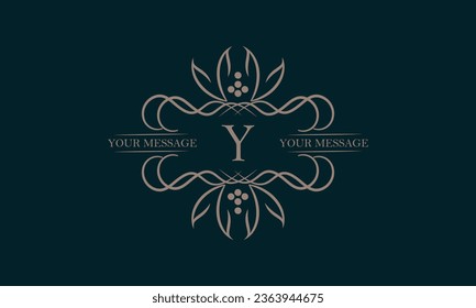 Luxury logo with letter Y and beautiful stylish floral ornament. Elegant frame design in vector illustration. Monogram, emblem.