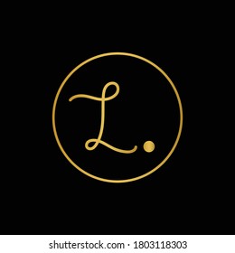 Luxury logo Lo with line colored gold and background colored black