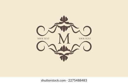 Luxury logo M. Business sign, identity for restaurant, royalty, cafe, heraldry, jewelry, fashion and other vector illustrations perfect for boutique, hotel, wedding and other elegant business.