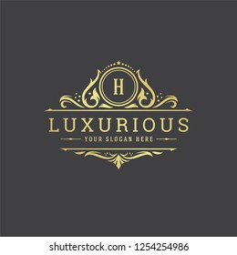 Luxury Logo Monogram Crest Template Design Vector Illustration. Royal Brand Vintage Vignette Ornaments.