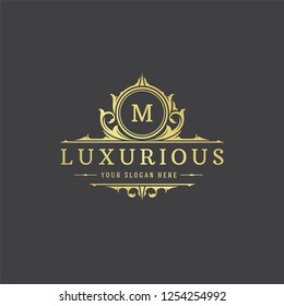 Luxury logo monogram crest template design vector illustration. Royal brand vintage vignette ornaments.
