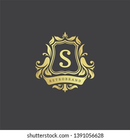 Luxury logo monogram crest template design vector illustration. Royal brand vintage vignette ornaments.