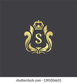 Luxury logo monogram crest template design vector illustration. Royal brand vintage vignette ornaments.