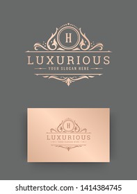 Luxury logo monogram crest template design vector illustration. Royal brand vintage vignette ornaments.