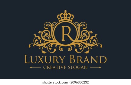 Luxury logo monogram crest template design vector illustration. Royal brand vintage vignette ornaments.
