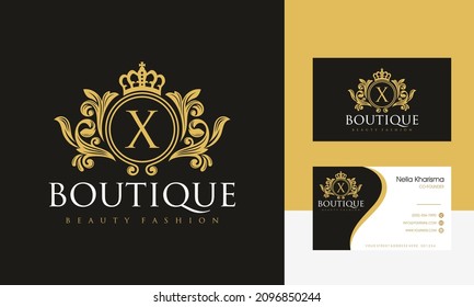 Luxury Logo Monogram Crest Template Design Vector Illustration. Royal Brand Vintage Vignette Ornaments.
