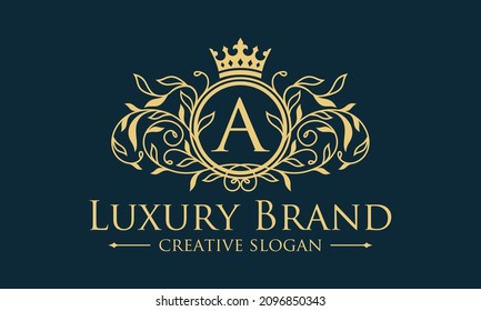 Ilustración vectorial de diseño de cresta monográfica con logotipo de lujo. Los adornos de la Viñeta de la marca Real son antiguos.

