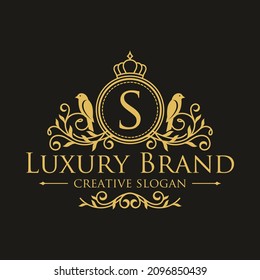 Luxury logo monogram crest template design vector illustration. Royal brand vintage vignette ornaments.
