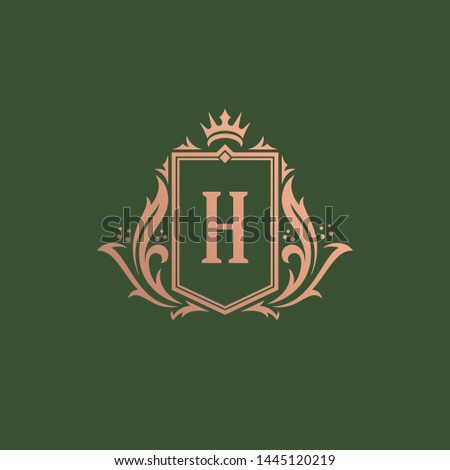Luxury logo monogram crest template design vector illustration. Royal brand vintage vignette floral ornaments.