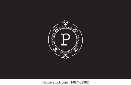 Luxury logo. The monogram icon contains a round ornament and the letter P. It is suitable for offices, boutiques, cafes, hotels, heraldry, jewelry.
