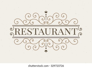 Luxury logo and monogram line art template. Elegant calligraphic ornament pattern. Retro style vector illustration for your restaurant, boutique, hotel, heraldic, jewelry, fashion, business signs.