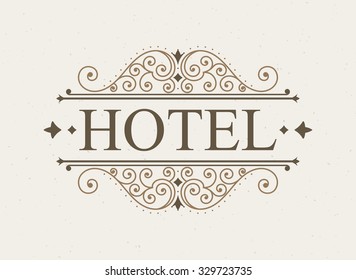 Luxury logo and monogram line art template. Elegant calligraphic ornament pattern. Retro style vector illustration for your restaurant, boutique, hotel, heraldic, jewelry, fashion, business signs.