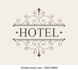 Luxury logo and monogram line art template. Elegant calligraphic ornament pattern. Retro style vector illustration for your restaurant, boutique, hotel, heraldic, jewelry, fashion, business signs.