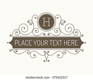 Luxury logo and monogram line art template. Elegant calligraphic ornament pattern. Retro style vector illustration for your restaurant, boutique, hotel, heraldic, jewelry, fashion, business signs.