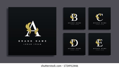 Luxury logo monogram sets a, b, c, d, e, with ornaments.