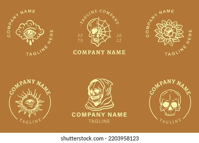 Luxury Logo Mystical Minimalist Symbol Collection Orange Style Background.