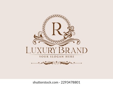 Luxury logo. Original vector illustration . Floral design and r letter logo..