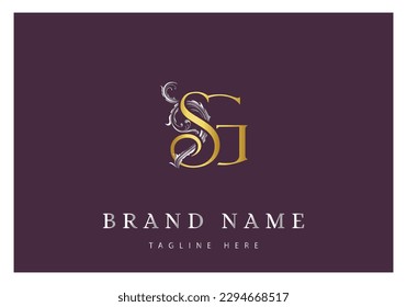 Logo de lujo. Ilustración vectorial original. Diseño floral y logotipo de letras SG o GS.