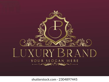 Logo de lujo. Ilustración vectorial original. Diseño floral y logotipo de letra p..
