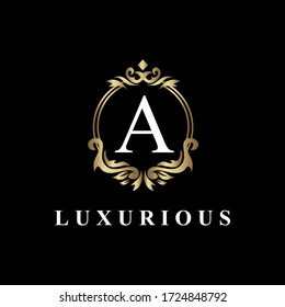 Luxury Logo ornate Design with monogram letter A ,golden color, luxury flourish decorative style, vector illustration.