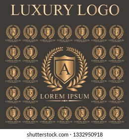 Luxury Logo set with Heraldic crests and Flourishes Calligraphic Monogram design for Hotel, Spa, Restaurant, VIP, Fashion and Premium brand identity. 