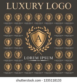 Luxury Logo set with Heraldic crests and Flourishes Calligraphic Monogram design for Hotel, Spa, Restaurant, VIP, Fashion and Premium brand identity. 