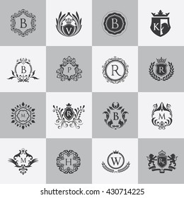 Luxury Logo set with Heraldic crests and Flourishes Calligraphic Monogram design for hotel,Spa,Restaurant,VIP,Fashion and Premium brand identity.